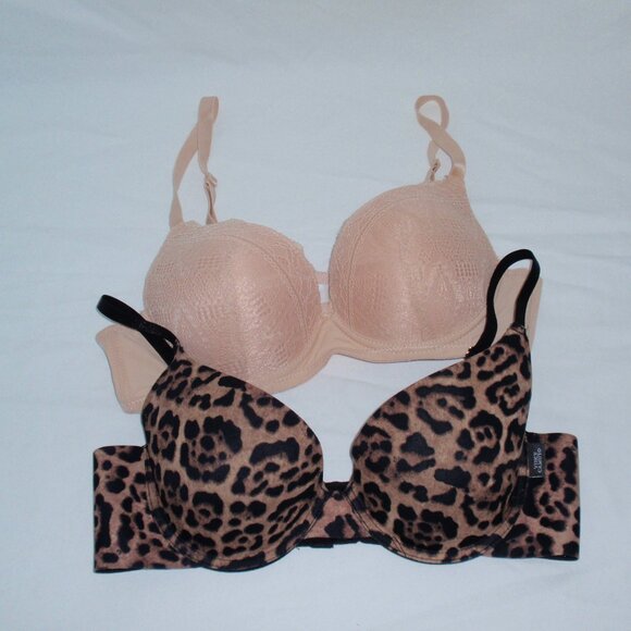 Lot of 2 Vince Camuto Rachel Zoe Bras 36B Leopard Smooth T-shirt Lace Tan - Picture 1 of 16